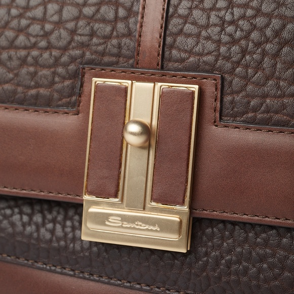 ❌ NWT Santoni Two-tone Brown Leather Handbag - Picture 7 of 15